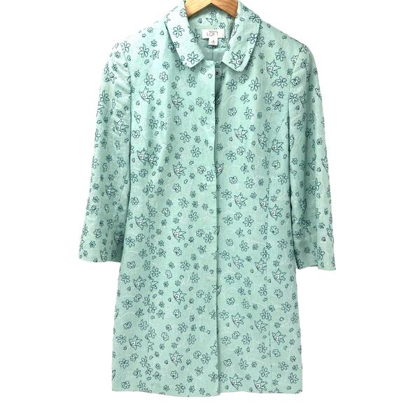 Ann Taylor LOFT Jackets & Blazers - Loft Jacket Womens 4 Snap Up Linen Embroidered Floral Blue Green Grandmacore